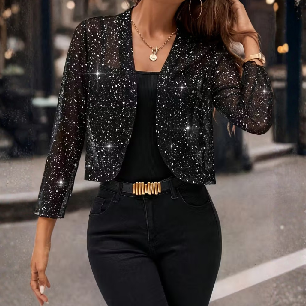 Women's Sequin Open Front Long Sleeve Cardigan