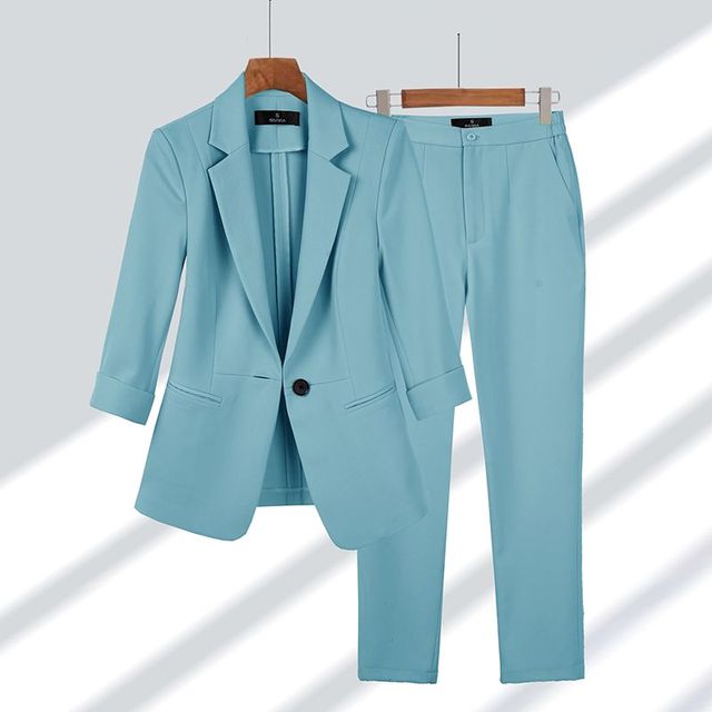 Women's Single Button Lapel Blazer Trousers Set