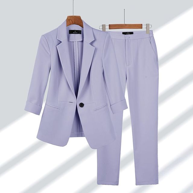 Women's Single Button Lapel Blazer Trousers Set