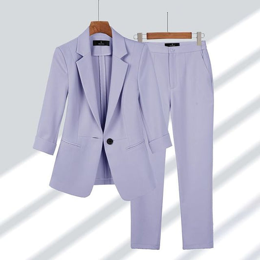 Women's Single Button Lapel Blazer Trousers Set