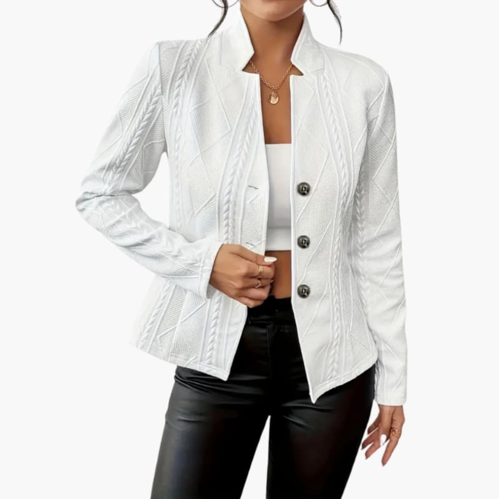 Women's Stand Collar Button Front Long Sleeve Blazer