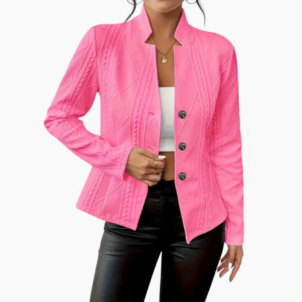 Women's Stand Collar Button Front Long Sleeve Blazer