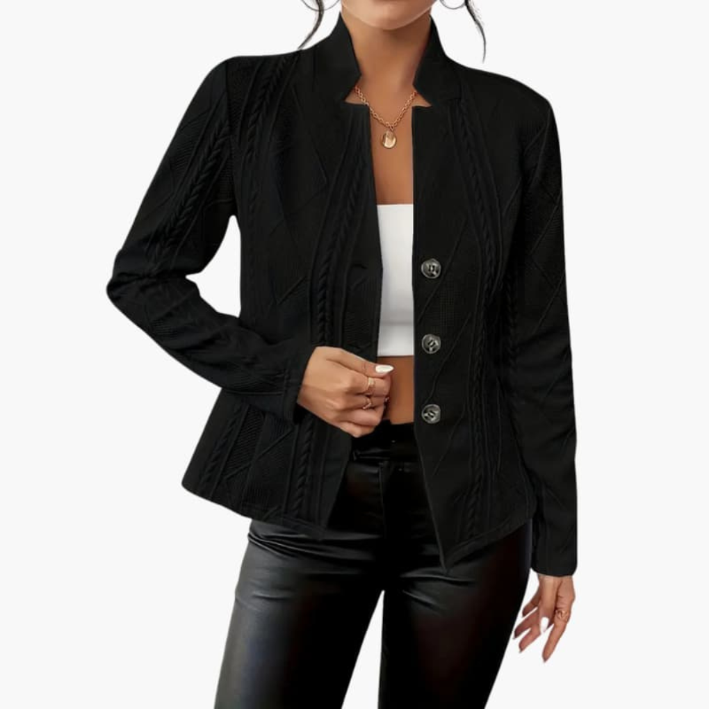 Women's Stand Collar Button Front Long Sleeve Blazer
