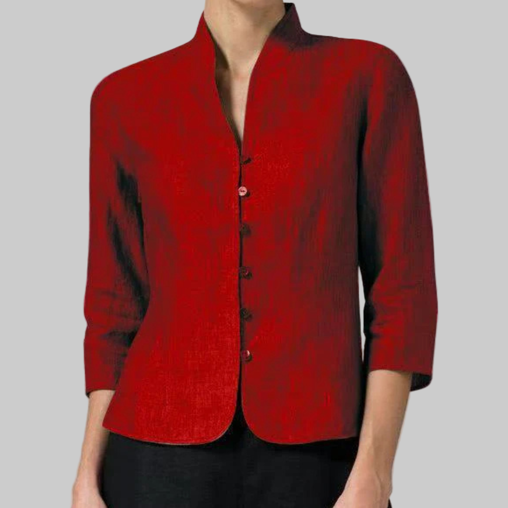 Women's Stand Collar Button Front Three Quarter Sleeve Blouse