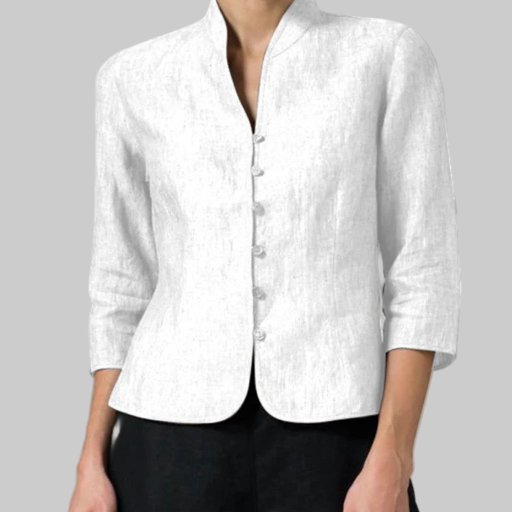 Women's Stand Collar Button Front Three Quarter Sleeve Blouse