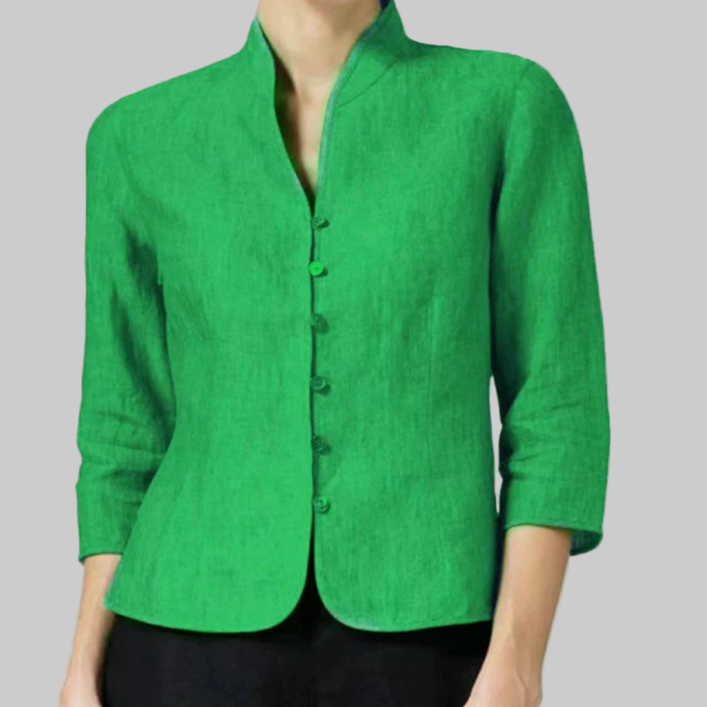 Women's Stand Collar Button Front Three Quarter Sleeve Blouse