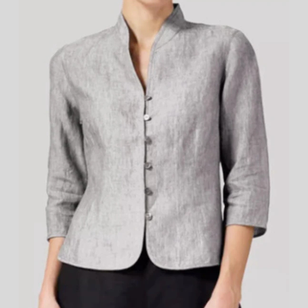 Women's Stand Collar Button Front Three Quarter Sleeve Blouse