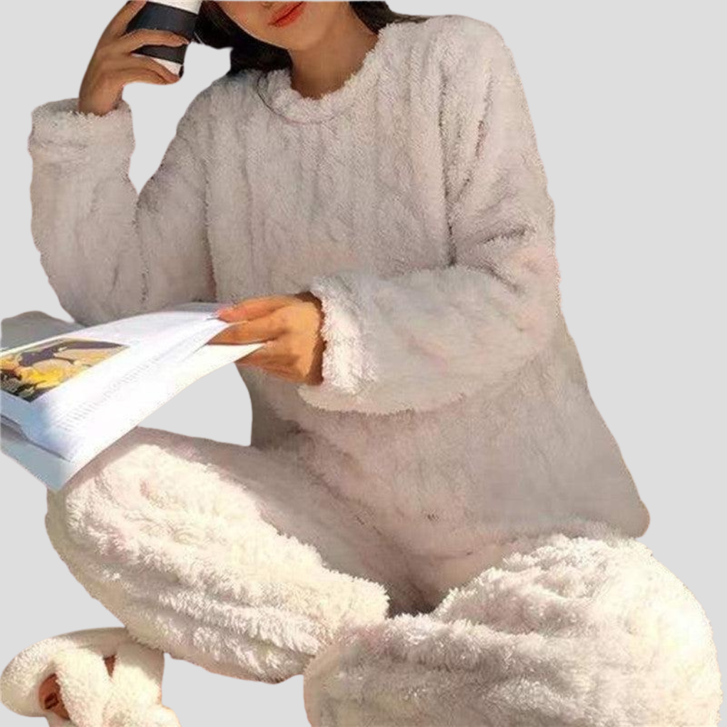 Women's Textured Round Neck Pyjama Set