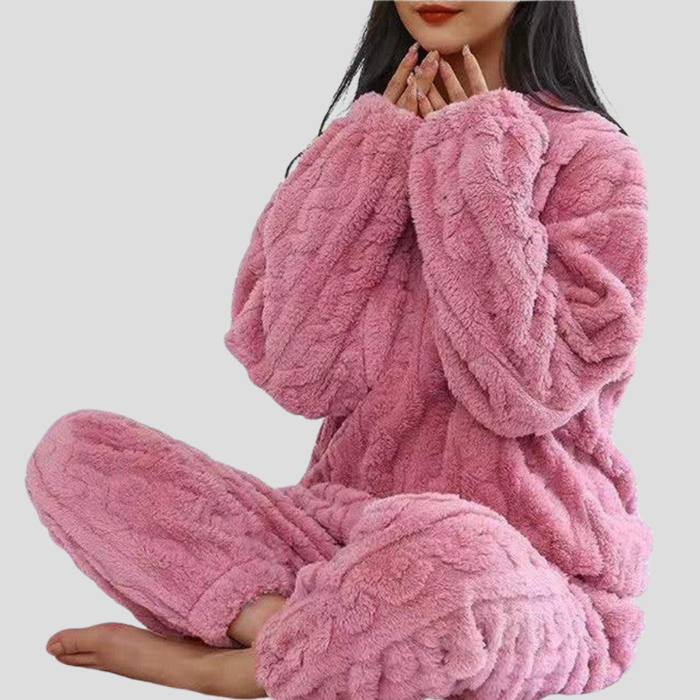 Women's Textured Round Neck Pyjama Set