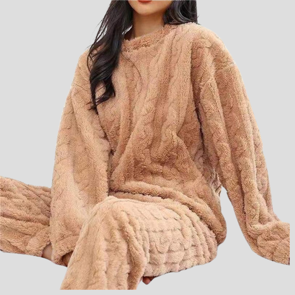 Women's Textured Round Neck Pyjama Set
