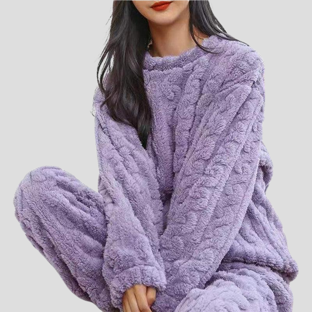 Women's Textured Round Neck Pyjama Set