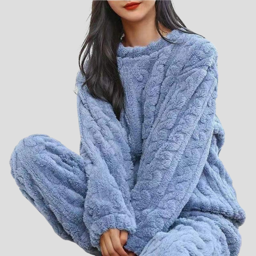 Women's Textured Round Neck Pyjama Set